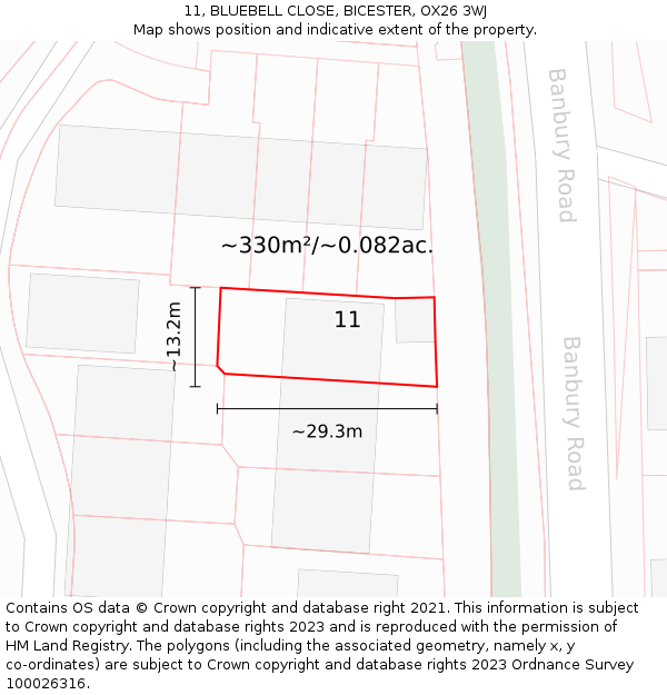 11, BLUEBELL CLOSE, BICESTER, OX26 3WJ: Plot and title map