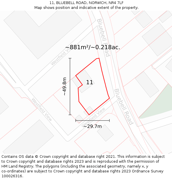 11, BLUEBELL ROAD, NORWICH, NR4 7LF: Plot and title map