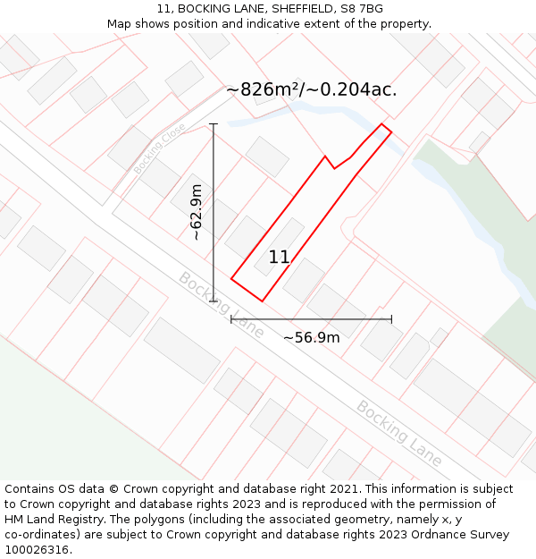 11, BOCKING LANE, SHEFFIELD, S8 7BG: Plot and title map