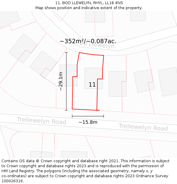 11, BOD LLEWELYN, RHYL, LL18 4NS: Plot and title map