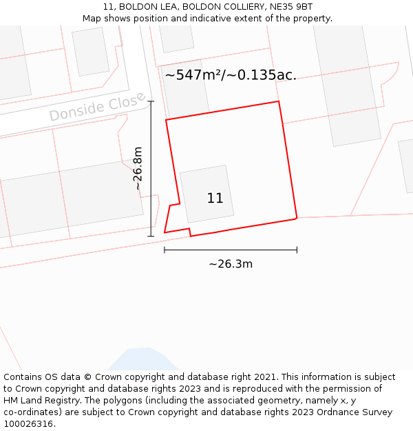 11, BOLDON LEA, BOLDON COLLIERY, NE35 9BT: Plot and title map