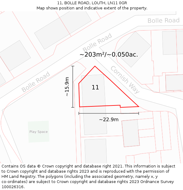 11, BOLLE ROAD, LOUTH, LN11 0GR: Plot and title map