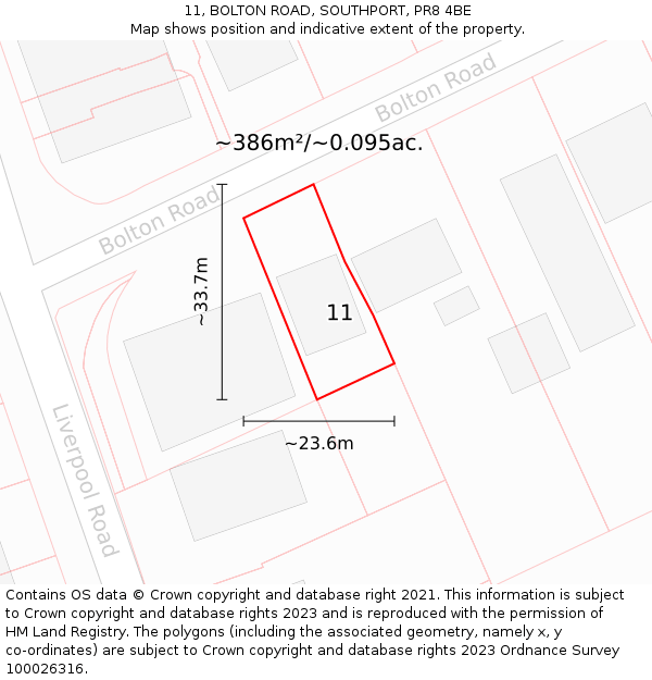 11, BOLTON ROAD, SOUTHPORT, PR8 4BE: Plot and title map