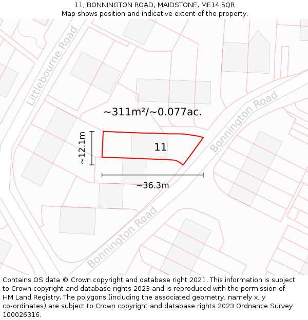 11, BONNINGTON ROAD, MAIDSTONE, ME14 5QR: Plot and title map