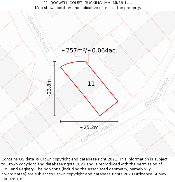 11, BOSWELL COURT, BUCKINGHAM, MK18 1UU: Plot and title map