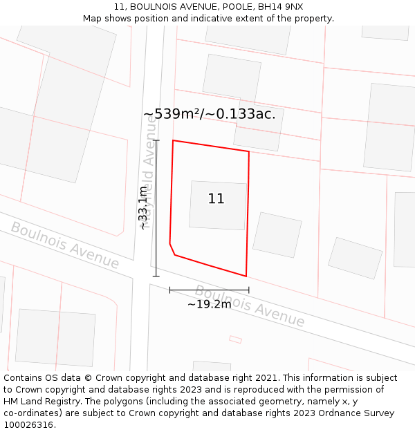 11, BOULNOIS AVENUE, POOLE, BH14 9NX: Plot and title map