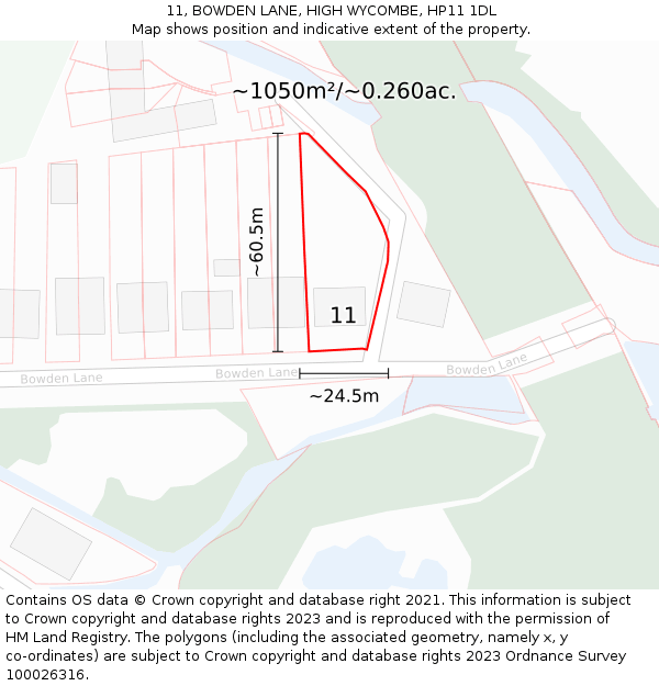 11, BOWDEN LANE, HIGH WYCOMBE, HP11 1DL: Plot and title map