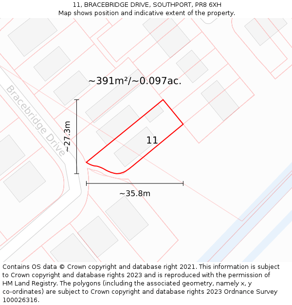 11, BRACEBRIDGE DRIVE, SOUTHPORT, PR8 6XH: Plot and title map