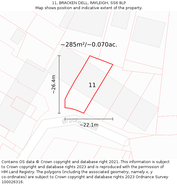 11, BRACKEN DELL, RAYLEIGH, SS6 8LP: Plot and title map