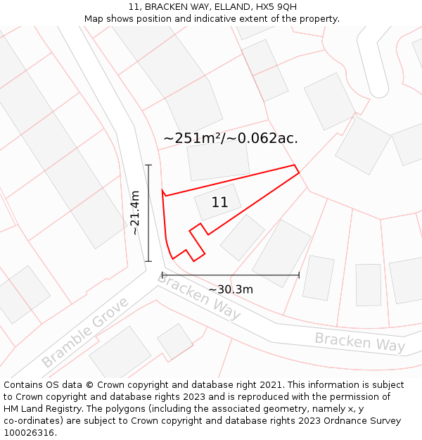 11, BRACKEN WAY, ELLAND, HX5 9QH: Plot and title map