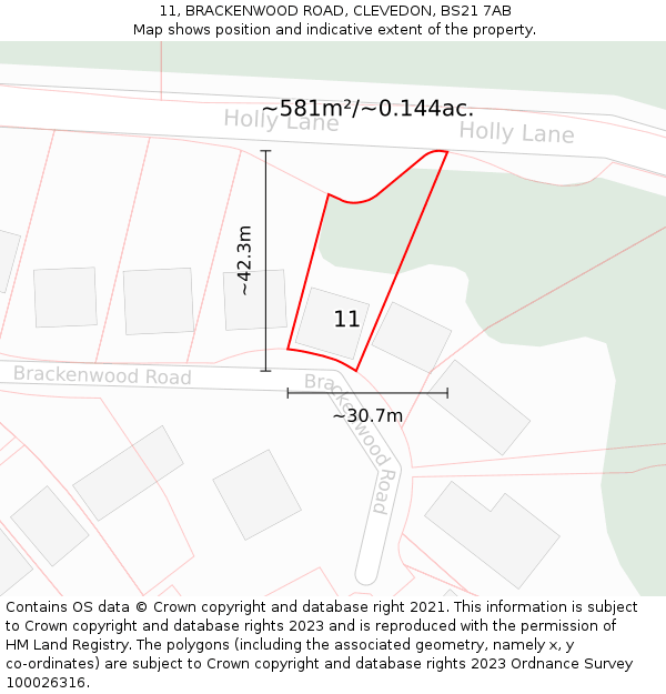 11, BRACKENWOOD ROAD, CLEVEDON, BS21 7AB: Plot and title map