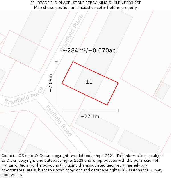 11, BRADFIELD PLACE, STOKE FERRY, KING'S LYNN, PE33 9SP: Plot and title map