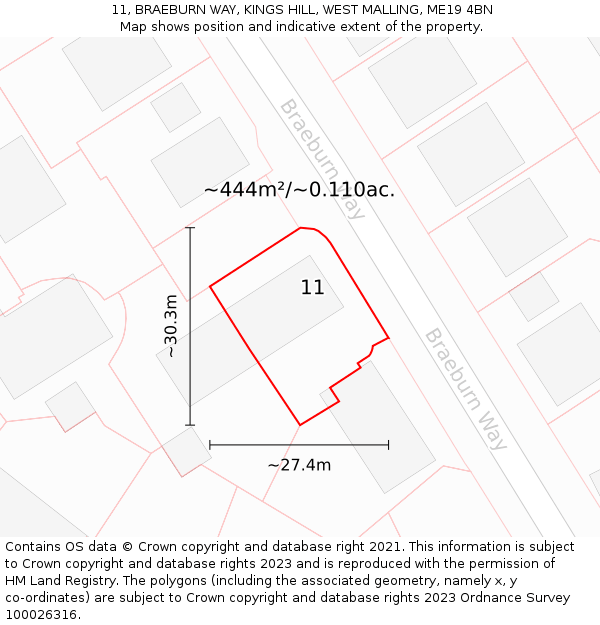 11, BRAEBURN WAY, KINGS HILL, WEST MALLING, ME19 4BN: Plot and title map