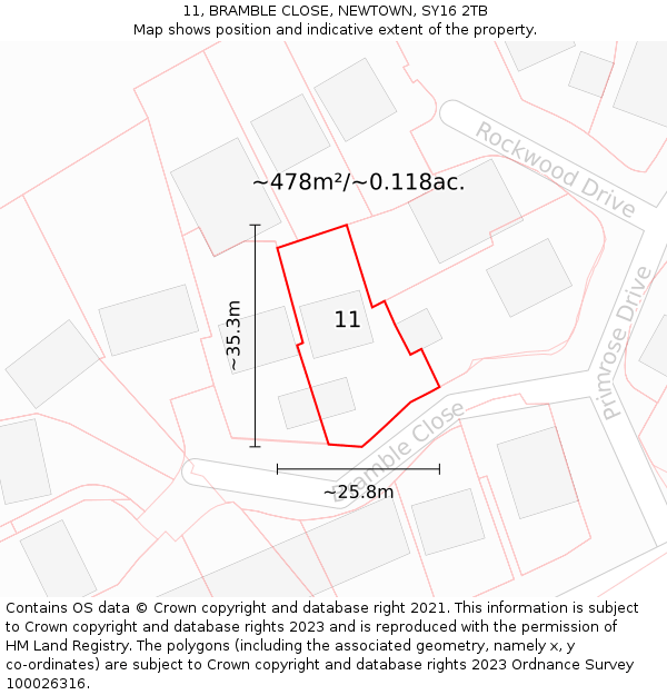 11, BRAMBLE CLOSE, NEWTOWN, SY16 2TB: Plot and title map