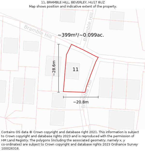 11, BRAMBLE HILL, BEVERLEY, HU17 8UZ: Plot and title map