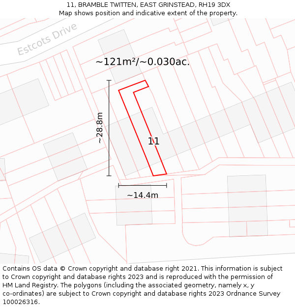 11, BRAMBLE TWITTEN, EAST GRINSTEAD, RH19 3DX: Plot and title map