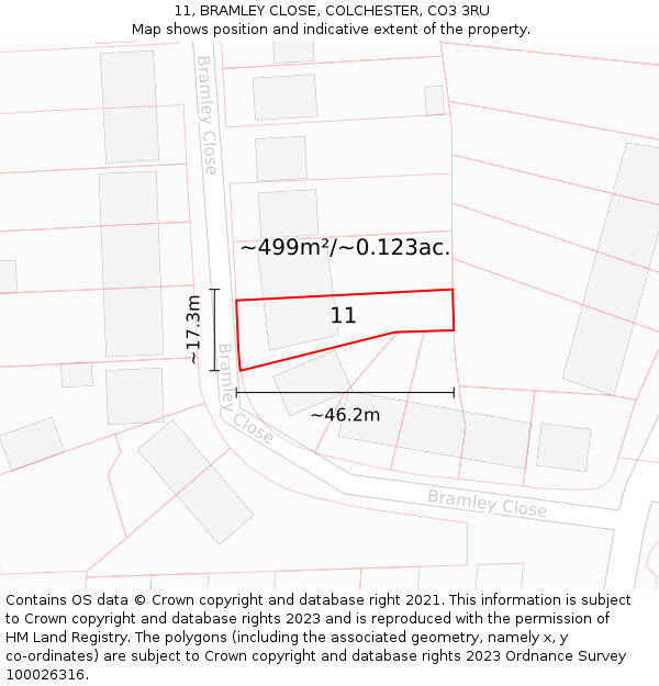 11, BRAMLEY CLOSE, COLCHESTER, CO3 3RU: Plot and title map