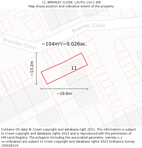 11, BRAMLEY CLOSE, LOUTH, LN11 9FE: Plot and title map