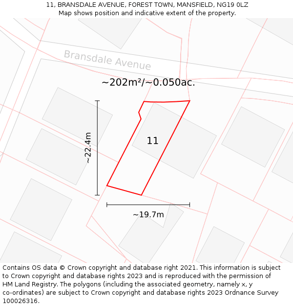 11, BRANSDALE AVENUE, FOREST TOWN, MANSFIELD, NG19 0LZ: Plot and title map