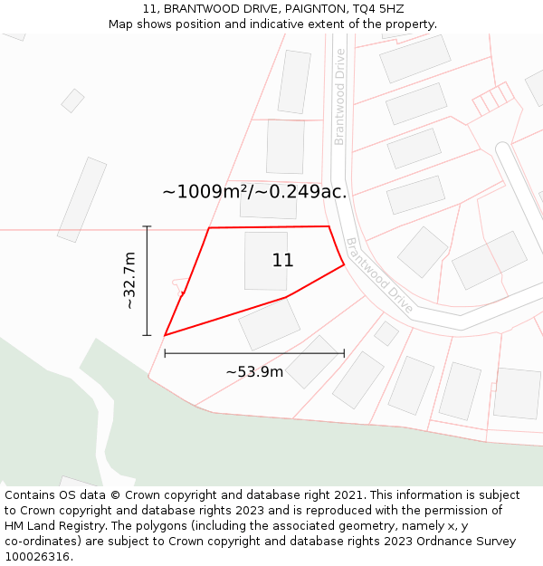 11, BRANTWOOD DRIVE, PAIGNTON, TQ4 5HZ: Plot and title map