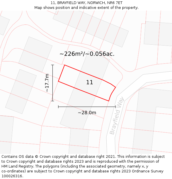 11, BRAYFIELD WAY, NORWICH, NR6 7ET: Plot and title map