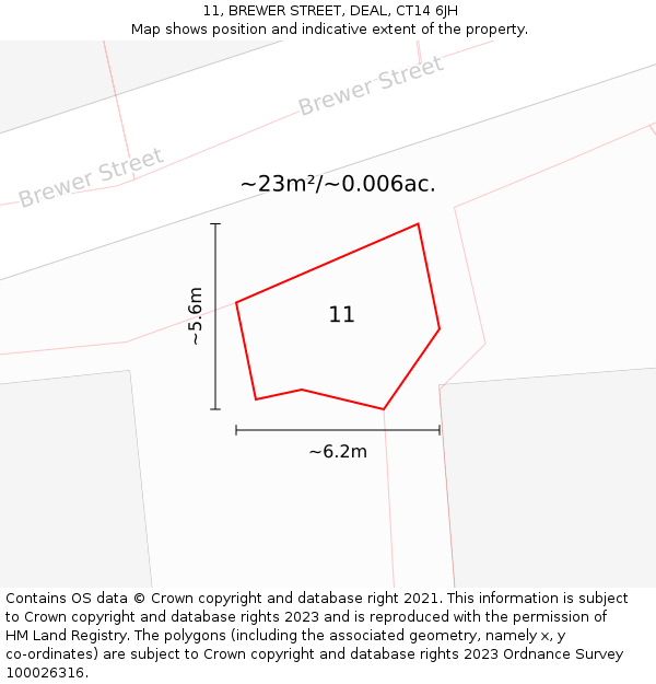 11, BREWER STREET, DEAL, CT14 6JH: Plot and title map