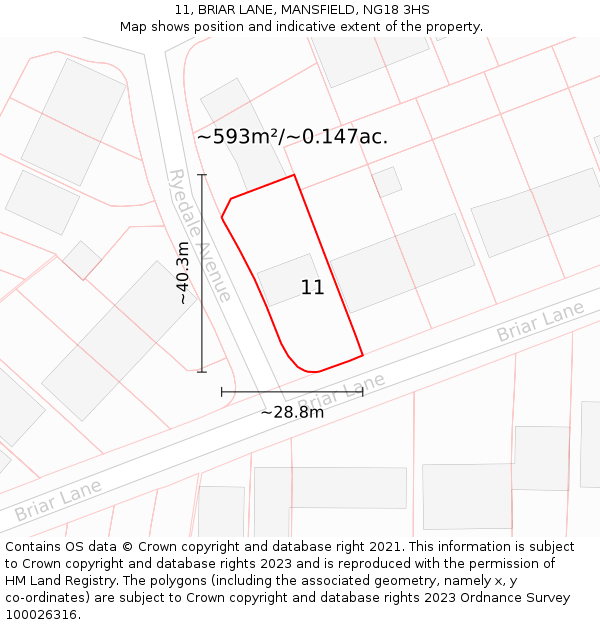 11, BRIAR LANE, MANSFIELD, NG18 3HS: Plot and title map