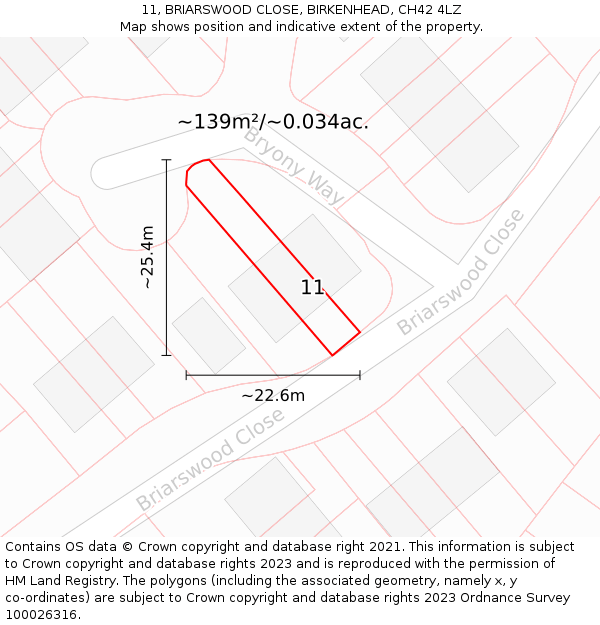 11, BRIARSWOOD CLOSE, BIRKENHEAD, CH42 4LZ: Plot and title map