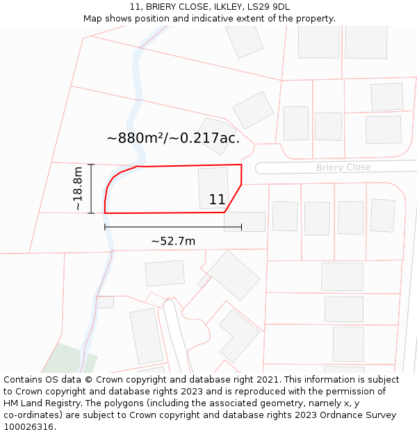 11, BRIERY CLOSE, ILKLEY, LS29 9DL: Plot and title map