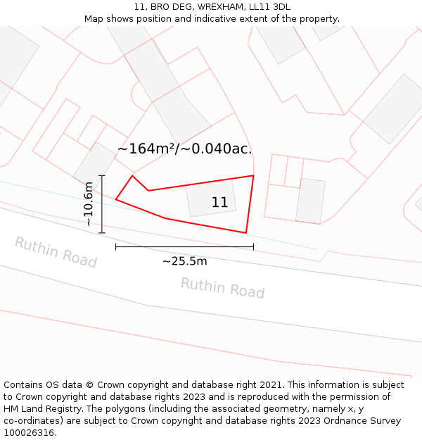 11, BRO DEG, WREXHAM, LL11 3DL: Plot and title map