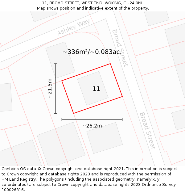 11, BROAD STREET, WEST END, WOKING, GU24 9NH: Plot and title map