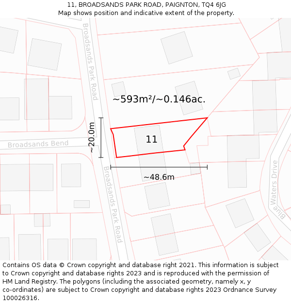 11, BROADSANDS PARK ROAD, PAIGNTON, TQ4 6JG: Plot and title map