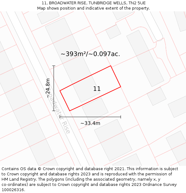 11, BROADWATER RISE, TUNBRIDGE WELLS, TN2 5UE: Plot and title map