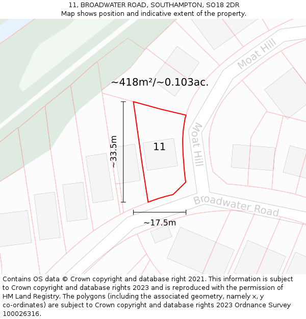 11, BROADWATER ROAD, SOUTHAMPTON, SO18 2DR: Plot and title map