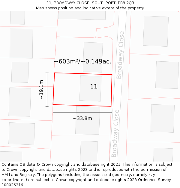 11, BROADWAY CLOSE, SOUTHPORT, PR8 2QR: Plot and title map