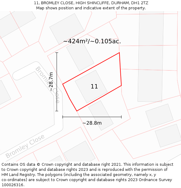 11, BROMLEY CLOSE, HIGH SHINCLIFFE, DURHAM, DH1 2TZ: Plot and title map