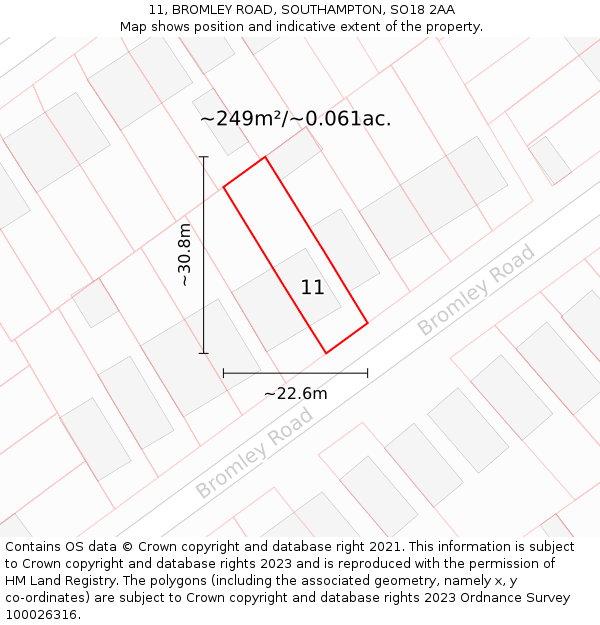 11, BROMLEY ROAD, SOUTHAMPTON, SO18 2AA: Plot and title map