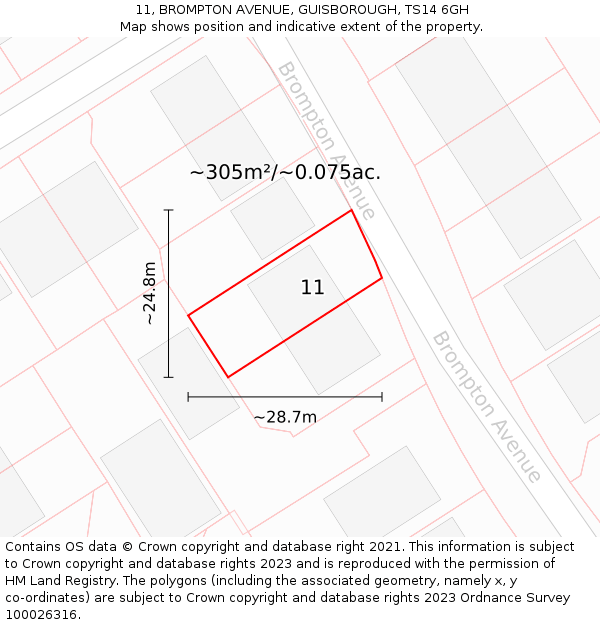 11, BROMPTON AVENUE, GUISBOROUGH, TS14 6GH: Plot and title map