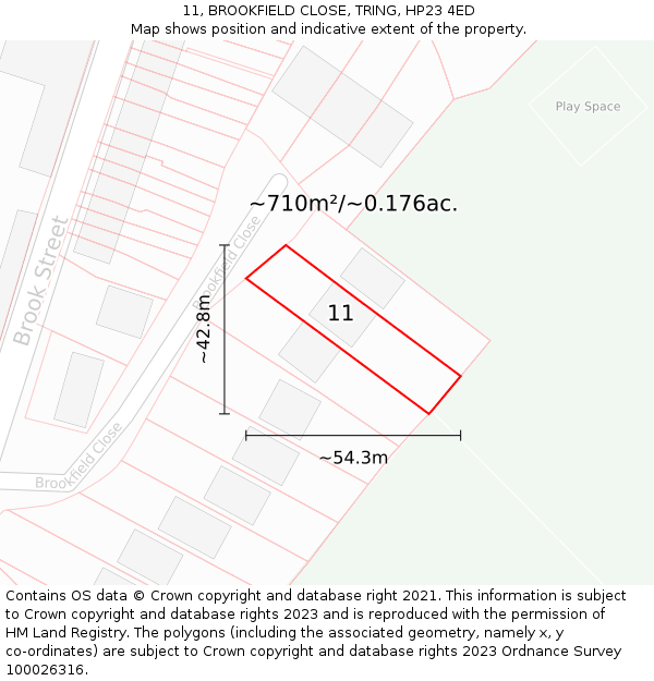 11, BROOKFIELD CLOSE, TRING, HP23 4ED: Plot and title map