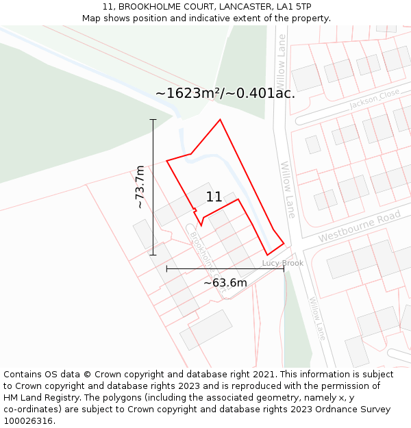 11, BROOKHOLME COURT, LANCASTER, LA1 5TP: Plot and title map