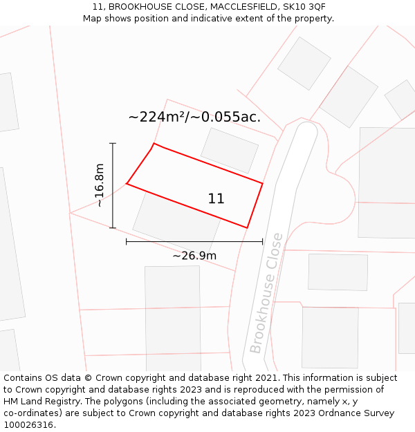 11, BROOKHOUSE CLOSE, MACCLESFIELD, SK10 3QF: Plot and title map