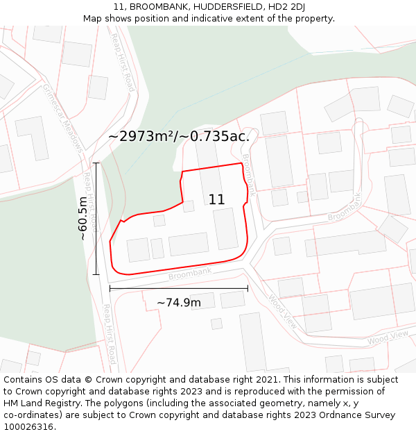 11, BROOMBANK, HUDDERSFIELD, HD2 2DJ: Plot and title map