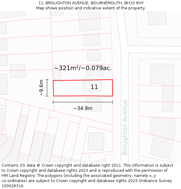 11, BROUGHTON AVENUE, BOURNEMOUTH, BH10 6HY: Plot and title map