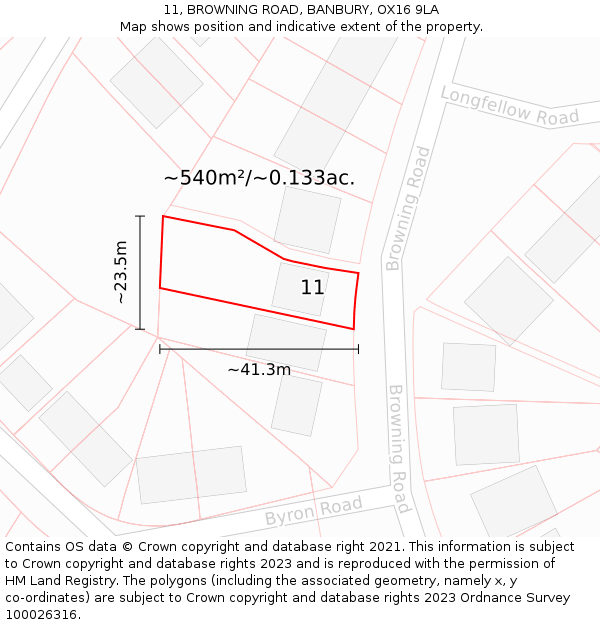 11, BROWNING ROAD, BANBURY, OX16 9LA: Plot and title map