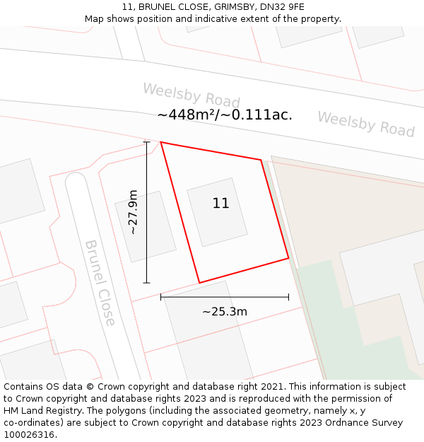 11, BRUNEL CLOSE, GRIMSBY, DN32 9FE: Plot and title map