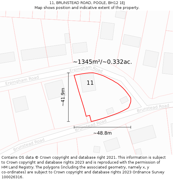 11, BRUNSTEAD ROAD, POOLE, BH12 1EJ: Plot and title map