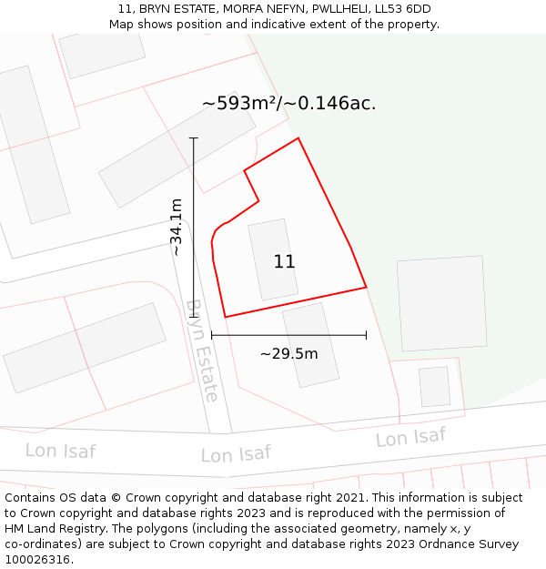 11, BRYN ESTATE, MORFA NEFYN, PWLLHELI, LL53 6DD: Plot and title map