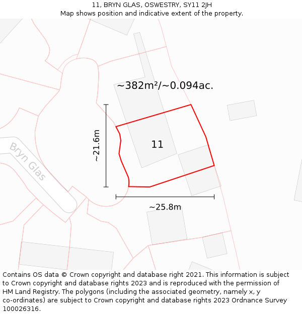 11, BRYN GLAS, OSWESTRY, SY11 2JH: Plot and title map