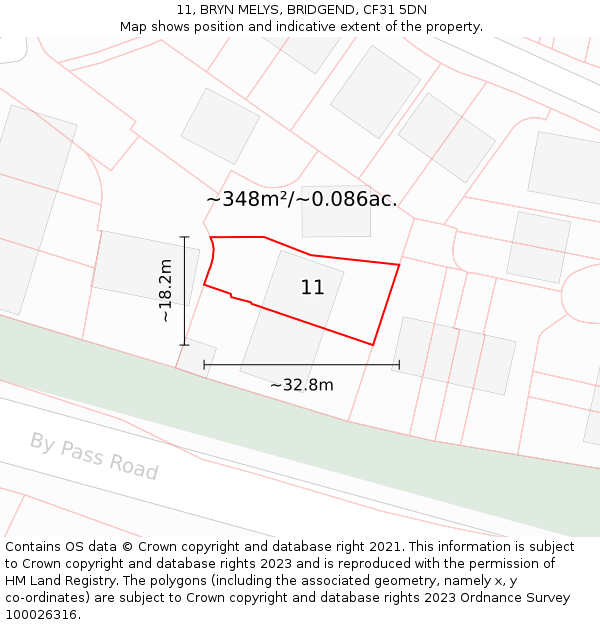 11, BRYN MELYS, BRIDGEND, CF31 5DN: Plot and title map