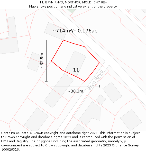 11, BRYN RHYD, NORTHOP, MOLD, CH7 6EH: Plot and title map